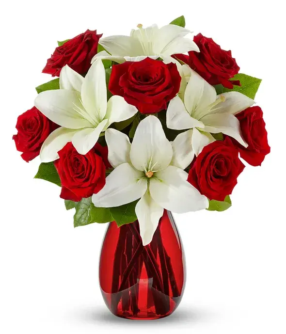 Classic Red Rose & White Lily Bouquet